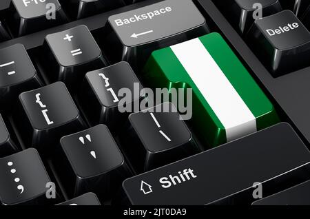 Nigrische Flagge auf Computertastatur gemalt. Online-Geschäft, Bildung in Nigeria Konzept. 3D Rendern Stockfoto