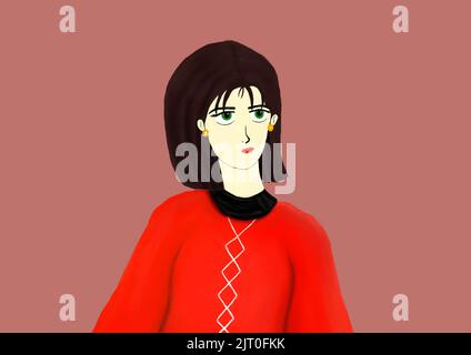 Die Frau im roten Pullover Portrait Illustration | 1owlartist Stockfoto