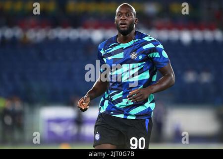 Romelu Lukaku von Internazionale beim Aufwärmen vor der italienischen Meisterschaft Serie A Fußballspiel zwischen SS Lazio und FC Internazionale am 26. August 2022 im Stadio Olimpico in Rom, Italien - Foto Federico Proietti / DPPI Stockfoto