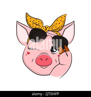 Nette lustige Schwein Gesichtsausdrücke. Vektor. Stock Vektor