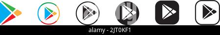 Eine Reihe von Play Store-Logos in verschiedenen Designs auf weißem Hintergrund Stock Vektor