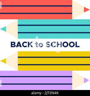 Zurück zur Schule quadratisches Banner. Bunte Holzstifte Hintergrund. Konzept der Bildung. Vektorgrafik, flaches Design Stock Vektor