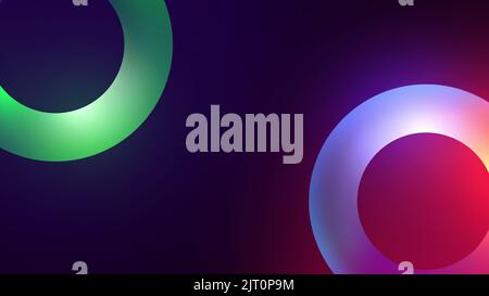 Neonviolette Kreise leuchten. Verlaufsringe leuchten im Hintergrund Stockfoto
