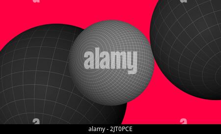 Abstrakter roter Hintergrund mit dunkelgrauem Kugelglobus 3D Kreisen Stockfoto
