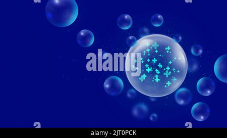 Blauer abstrakter Hintergrund mit 3D Kugelformen. Speicherplatz kopieren Stockfoto