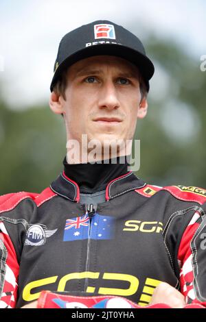 Breslau, Polen. August 27. 2022. Betard FIM Speedway GP von Polen im Olympiastadion. Im Bild: Max Fricke (AUS) während des Qualifyings © Piotr Zajac/Alamy Live News Stockfoto