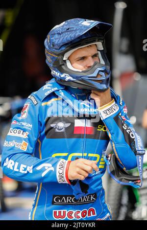 Breslau, Polen. August 27. 2022. Betard FIM Speedway GP von Polen im Olympiastadion. Im Bild: Bartosz Zmarzlik (POL) während des Qualifyings © Piotr Zajac/Alamy Live News Stockfoto
