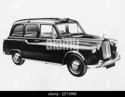 Taxi! Britisches Automodell Austin FX4, ein klassisches Taxi-Modell. 1950s Stockfoto