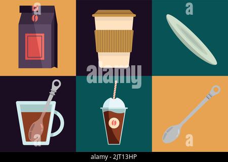 Sechs Symbole für den internationalen Kaffeetag Stock Vektor