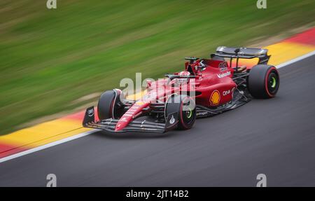 Scuderia Ferrari Monegasque-Fahrer Charles Leclerc im Einsatz beim dritten Training beim Grand Prix F1 von Belgien, in Spa-Francorchamps, Samstag, 27. August 2022. Der Formel-1-Grand-Prix von Spa-Francorchamps findet an diesem Wochenende vom 26.. Bis 28.. August statt. BELGA FOTO VIRGINIE LEFOUR Stockfoto