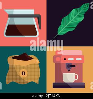 Sechs internationale Kaffees, vier Symbole Stock Vektor