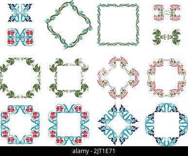 Eine Reihe von Vintage-Vektor dekorativen Frühling Blumen Bordüren und Rahmen. Stock Vektor