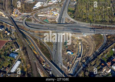 Große Baustelle Autobahnkreuz Herne der Autobahn A42 und Autobahn A43, mit Bau des Baukau-Tunnels, Ruhrgebiet, Nordrhein-West Stockfoto