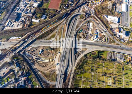 Große Baustelle Autobahnkreuz Herne der Autobahn A42 und Autobahn A43, mit Bau des Baukau-Tunnels, Ruhrgebiet, Nordrhein-West Stockfoto