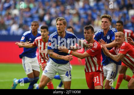 GELSENKIRCHEN, DEUTSCHLAND - 27. AUGUST 2022: Das Fußballspiel der Bundesliga FC Schalke 04 gegen Union Berlin Stockfoto