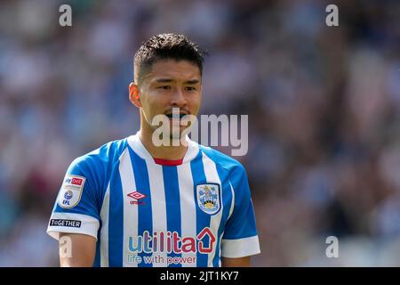 Huddersfield, Großbritannien. 27. August 2022. Yuta Nakayama #33 von Huddersfield Town in Huddersfield, Vereinigtes Königreich am 8/27/2022. (Foto von Steve Flynn/News Images/Sipa USA) Quelle: SIPA USA/Alamy Live News Stockfoto