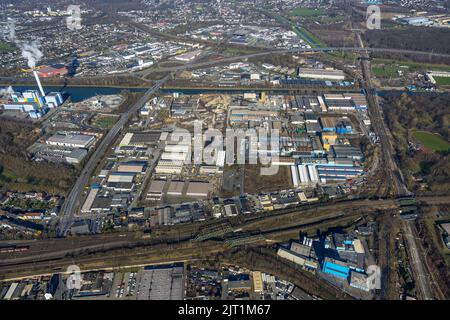 Luftaufnahme, Industriegebiet zum Eisenhammer und Buschhausener Straße, Lirich, Oberhausen, Ruhrgebiet, Nordrhein-Westfalen, Deutschland, DE, Abfallmanag Stockfoto