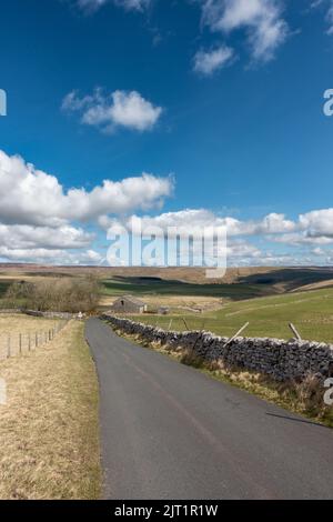 Atemberaubende Aussicht auf Malham Moor mit Blick auf die Brootes Lane - vertikales Bild, Yorkshire Dales National Park, North Yorkshire, England, britische Landschaften Stockfoto