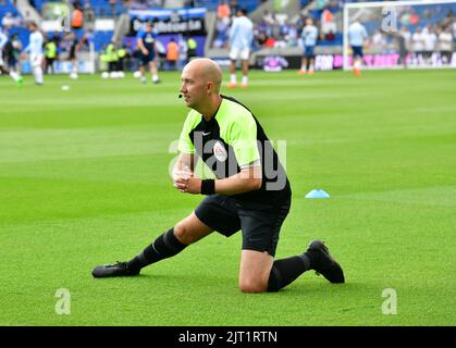 Brighton, Großbritannien. 27. August 2022. Spiel offizielle Aufwärmphase vor dem Premier League Spiel zwischen Brighton & Hove Albion und Leeds United beim Amex am 27. 2022. August in Brighton, England. (Foto von Jeff Mood/phcimages.com) Quelle: PHC Images/Alamy Live News Stockfoto