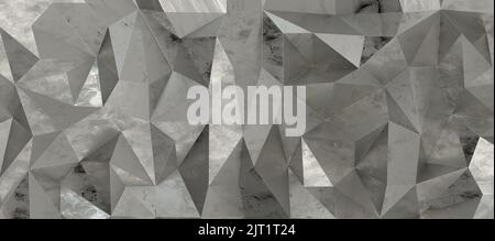 Eine 3D-Darstellung der silbernen Polygonwand Stockfoto