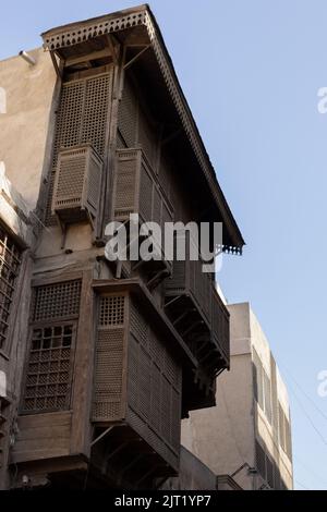 Alte hölzerne islamische Maschrabiya in Alt-Kairo Stockfoto