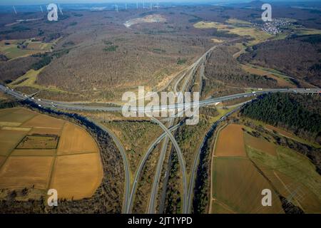 Autobahnkreuz Wetzlar, Autobahn A45 und Autobahn A480, Hermannstein, Wetzlar, Sauerland, Hessen, Deutschland, Autobahn, Autobahn A45, Autobahnbrücke, Autobahn Stockfoto