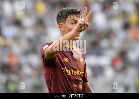 Turin, Italien. 27. August 2022. Paulo Dybala von AS Roma während des Fußballspiels der Serie A zwischen dem FC Juventus und AS Roma im Juventus-Stadion in Turin (Italien), 27.. August 2022. Foto Andrea Staccioli/Insidefoto Kredit: Insidefoto di andrea staccioli/Alamy Live News Stockfoto