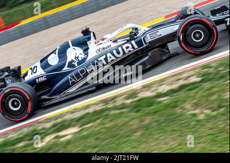 Scuderia AlphaTauri der Franzose Pierre Gasly wurde während der Qualifikationsrunde beim Grand Prix F1 von Belgien in Spa-Francorchamps am Samstag, den 27. August 2022, in Aktion gezeigt. Der Formel-1-Grand-Prix von Spa-Francorchamps findet an diesem Wochenende vom 26.. Bis 28.. August statt. BELGA FOTO JONAS ROOSENS Stockfoto