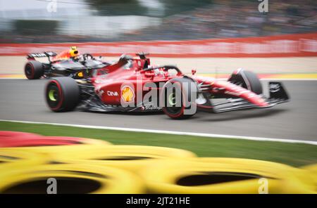 Scuderia Ferrari Monegasque-Fahrer Charles Leclerc im Einsatz während der Qualifikation beim Grand Prix F1 von Belgien Rennen, in Spa-Francorchamps, Samstag, 27. August 2022. Der Formel-1-Grand-Prix von Spa-Francorchamps findet an diesem Wochenende vom 26.. Bis 28.. August statt. BELGA FOTO VIRGINIE LEFOUR Stockfoto