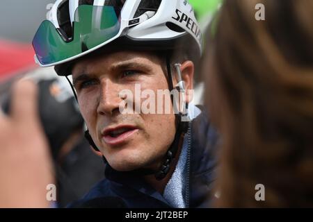 Cistierna, Spanien. 27. August 2022. Der Belgier Louis Vervaeke von Quick-Step Alpha Vinyl, abgebildet nach der Etappe 8 der Ausgabe 2022 der 'Vuelta a Espana', Rundfahrt durch Spanien, von La Pola Llaviana nach Collau Fancuaya, Yernes y Tameza (153,4 km), Spanien, Samstag, 27. August 2022. BELGA FOTO DAVID STOCKMAN Kredit: Belga Nachrichtenagentur/Alamy Live News Stockfoto