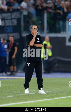 Der italienische Trainer von Latium Maurizio Sarri schaut während der Serie A Fußballspiel zwischen SS Lazio und Inter. Latium gewann 3-1 Stockfoto