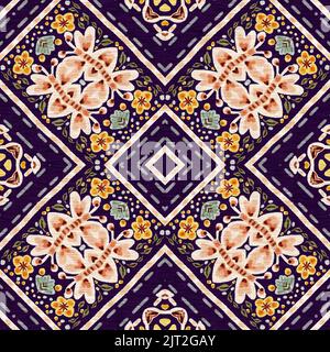 Rustikale provence Blumenmuster Hintergrund. Boho skurrile französische Farbmuster für wiederholte Kacheln. Country Cottage Vintage-Steppdruck. Stockfoto