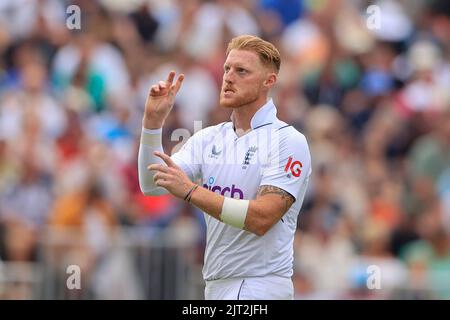 Manchester, Großbritannien. 27. August 2022. Ben Stokes aus England in Manchester, Vereinigtes Königreich am 8/27/2022. (Foto von Conor Molloy/News Images/Sipa USA) Quelle: SIPA USA/Alamy Live News Stockfoto