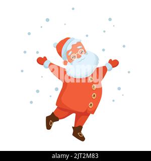 Weihnachtsmann in Rot tanzender unter dem Schnee Stock Vektor