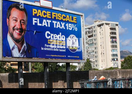 Palermo, Italien. 22. August 2022. (8/22/2022) Wahlen in Italien: Wahlkampf von Matteo Salvini. (Foto von Antonio Melita/Pacific Press/Sipa USA) Quelle: SIPA USA/Alamy Live News Stockfoto