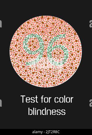 Ishihara-Test auf Farbblindheit. Farbblindtest. Grüne Zahl 96 für farbenblinde Menschen. Vektorgrafik. Stock Vektor