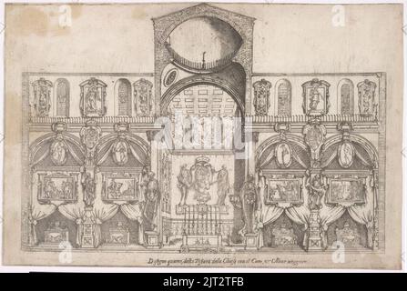 Trauerarchitektur in der Basilica San Lorenzo, Florenz 1598, anlässlich der Begräbnisfeiern zu Ehren Philipps II. Von Spanien vierte Zeichnung, DG20141044. Stockfoto