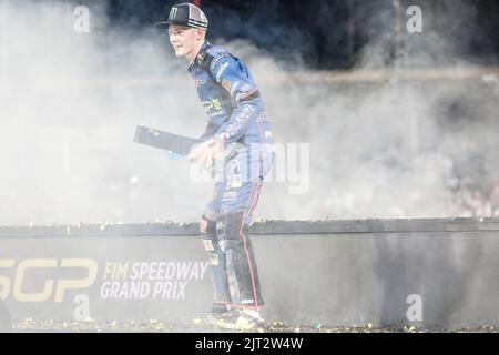 Breslau, Polen. August 27. 2022. Betard FIM Speedway GP von Polen im Olympiastadion. Im Bild: Gewinner Dan Bewley (GBR) © Piotr Zajac/Alamy Live News Stockfoto