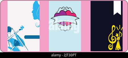 Eine Packung Rahmen mit Make-up-Bürsten Liebe Banner und Noten Stock Vektor