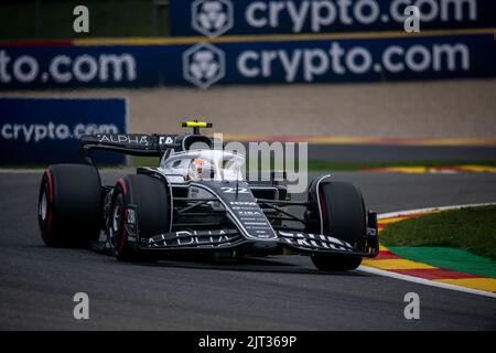 Stavelot, Belgien, 27.. August 2022, Yuki Tsunoda aus Japan tritt für die Scuderia AlphaTauri an. Qualifying, Runde 14 der Formel-1-Meisterschaft 2022. Kredit: Michael Potts/Alamy Live Nachrichten Stockfoto