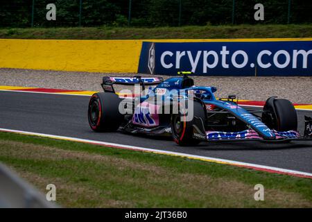 Stavelot, Belgien, 27.. August 2022, Esteban Ocon, aus Frankreich tritt für Alpine F1 an. Qualifying, Runde 14 der Formel-1-Meisterschaft 2022. Kredit: Michael Potts/Alamy Live Nachrichten Stockfoto