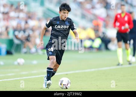 Elche, Alicante, Spanien. Kredit: D. 27. Aug, 2022. Takefusa Kubo (Sociedad) Fußball/Fußball : Spanisches Spiel der 'La Liga Santander' zwischen Elche CF 0-1 Real Sociedad im Stadion Martinez Valero in Elche, Alicante, Spanien. Quelle: D .Nakashima/AFLO/Alamy Live News Stockfoto