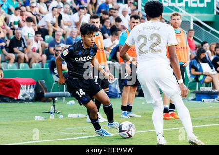 Elche, Alicante, Spanien. Kredit: D. 27. Aug, 2022. Takefusa Kubo (Sociedad) Fußball/Fußball : Spanisches Spiel der 'La Liga Santander' zwischen Elche CF 0-1 Real Sociedad im Stadion Martinez Valero in Elche, Alicante, Spanien. Quelle: D .Nakashima/AFLO/Alamy Live News Stockfoto