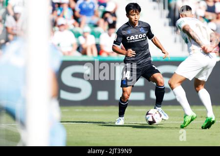 Elche, Alicante, Spanien. Kredit: D. 27. Aug, 2022. Takefusa Kubo (Sociedad) Fußball/Fußball : Spanisches Spiel der 'La Liga Santander' zwischen Elche CF 0-1 Real Sociedad im Stadion Martinez Valero in Elche, Alicante, Spanien. Quelle: D .Nakashima/AFLO/Alamy Live News Stockfoto