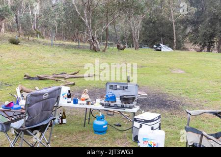 Australischer Campingplatz im regionalen New South Wales, Australien Stockfoto