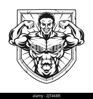 Body Building Badge Logo Silhouette Vektor Illustrationen für Ihre Arbeit Logo, Maskottchen Merchandise T-Shirt, Aufkleber und Label-Designs, Poster, Gruß Stockfoto