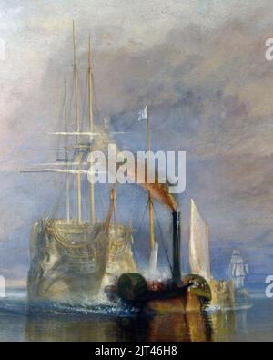 Turner, J. M. W. - die kämpfende Téméraire zog an ihren letzten Liegeplatz, um gebrochen zu werden (beschnitten). Stockfoto