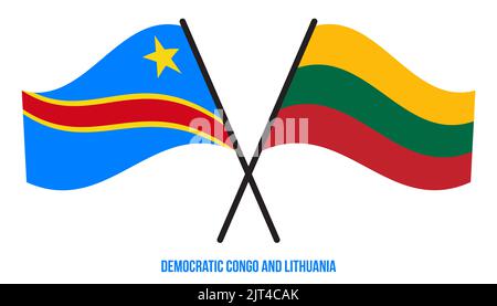 Demokratische Republik Kongo und Litauen Flaggen gekreuzt und winken Flat Style. Offizieller Anteil. Korrigieren Sie Die Farben. Stockfoto