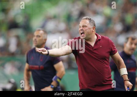 Trainer Vitor Campelos von GD Chaves Gesten während der portugiesischen Meisterschaft, Liga Bwin Fußballspiel zwischen Sporting CP und GD Chaves am 27. August 2022 im Jose Alvalade Stadion in Lissabon, Portugal - Foto Joao Rico / DPPI Stockfoto