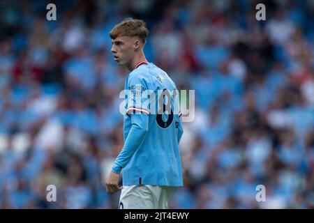 MANCHESTER, ENGLAND - 27. AUGUST: Cole Palmer während des Premier League-Spiels zwischen Manchester City und Crystal Palace im Etihad Stadium am 27. August Stockfoto